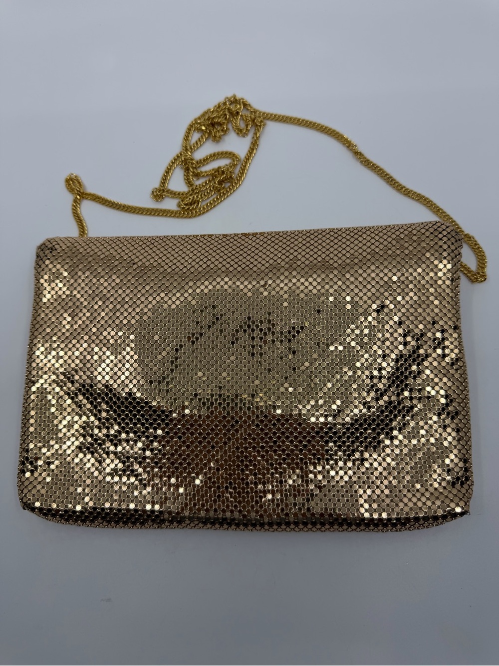 Whiting & Davis Gold Mesh Envelope Shoulder Bag with Chain Strap - Picture 6 of 8